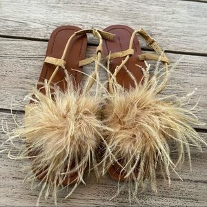 Zara Feather Leather Sandals size 37